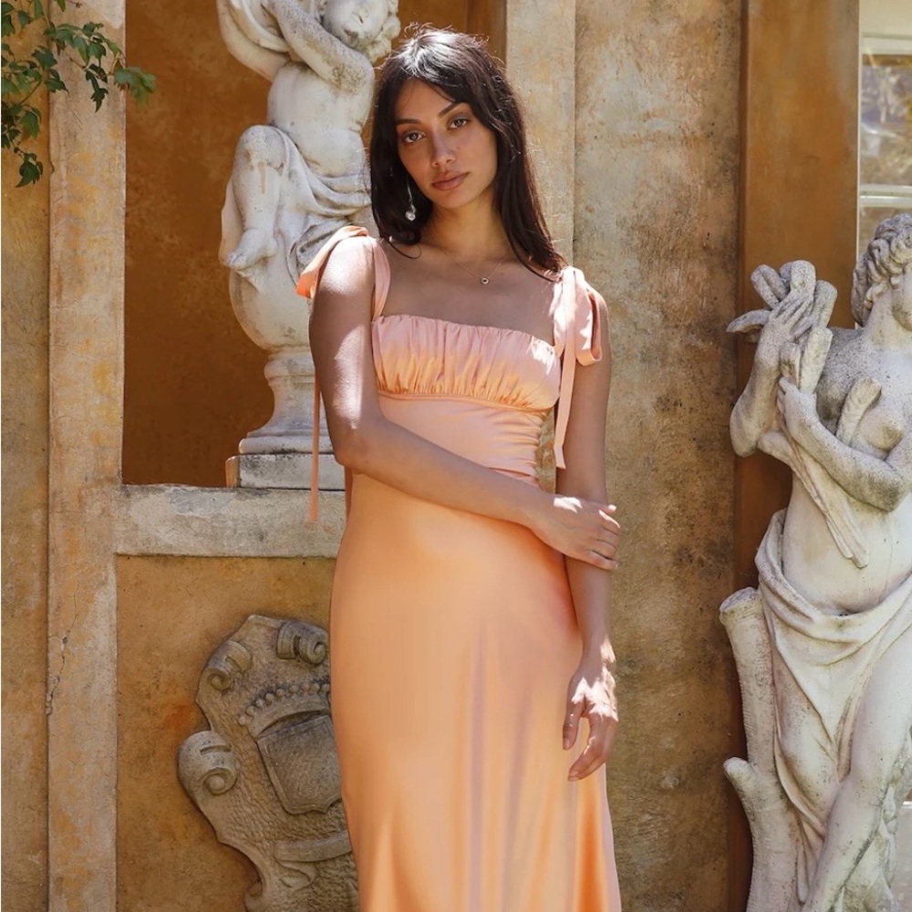 Fortunate One Blissful Satin Midi Dress Orange
